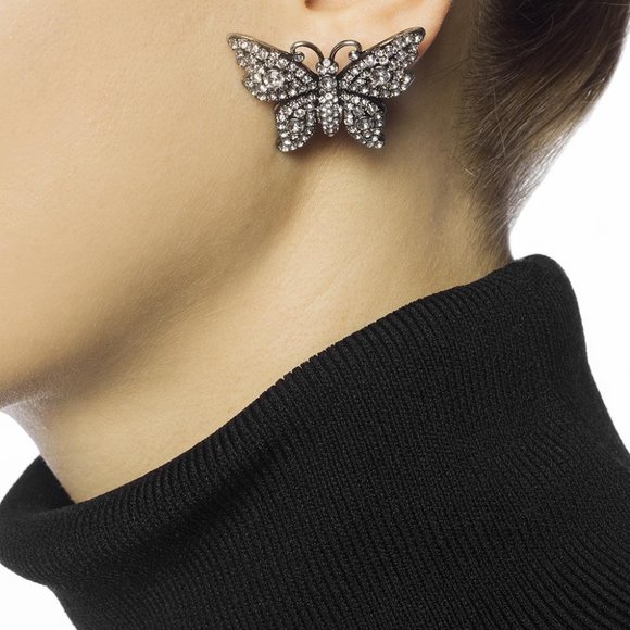 Gucci Crystal Embellished Butterfly Earrings Silver NEW IN BOX - Picture 1 of 6